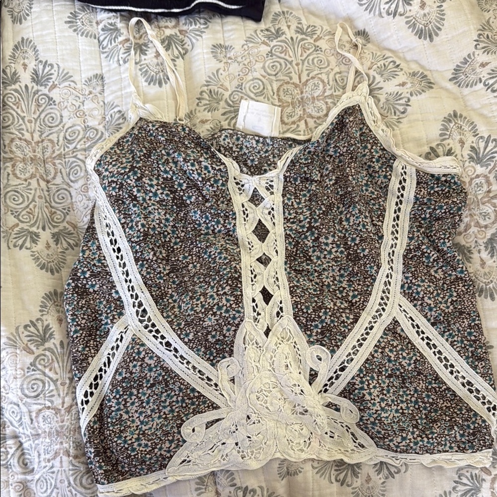Floral Lace Trim Women's Top